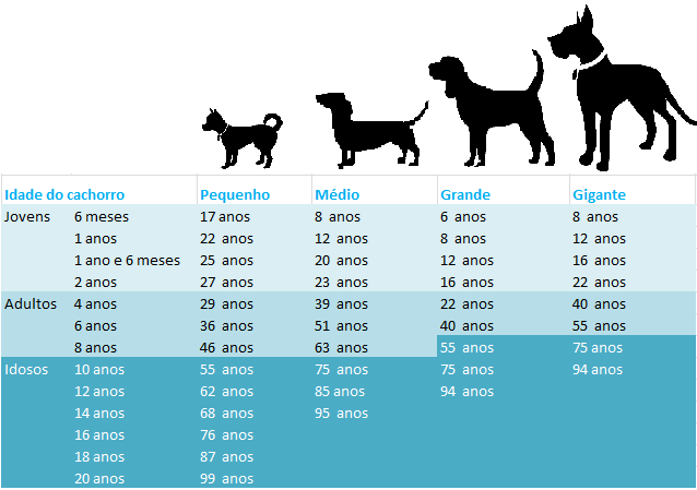 tabela idade de cachorros